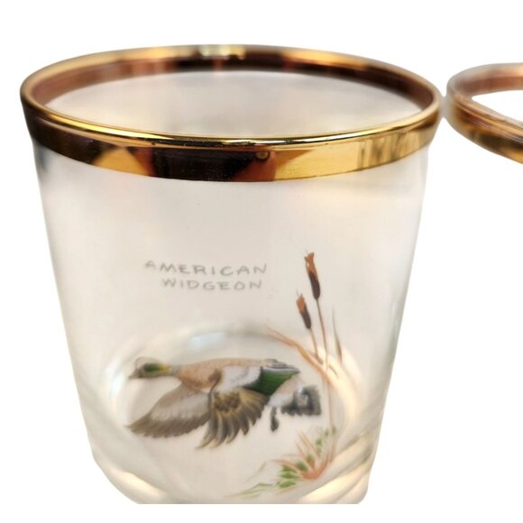 Culver Ned Smith 22k Gold Rim Duck Waterfowl Double Old-Fashioned Glasses Set Of - Picture 12 of 16